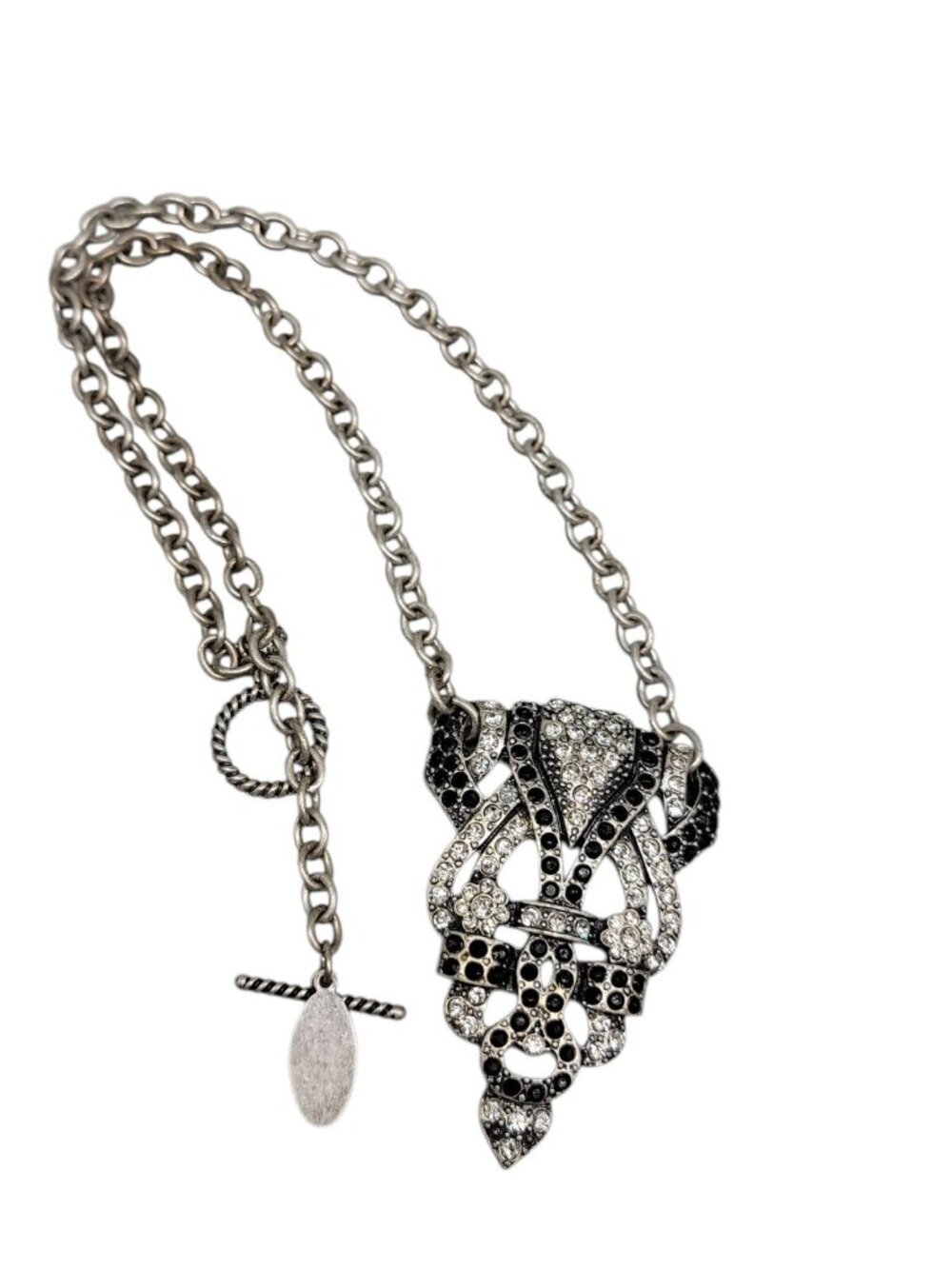 Mark. By Avon Black White Rhinestone Pendant Necklace Vintage 18" Silver Tone - Picture 1 of 11